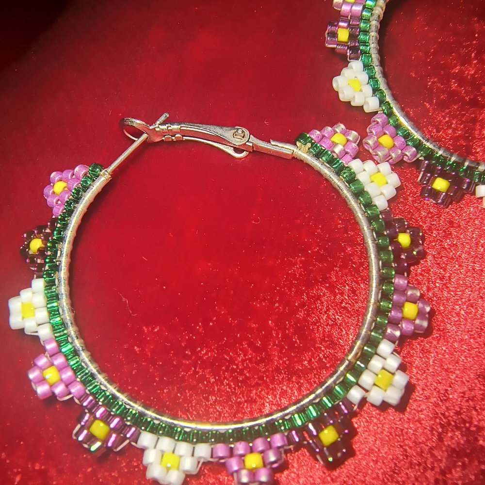 Colorful Beaded Hoop Earrings